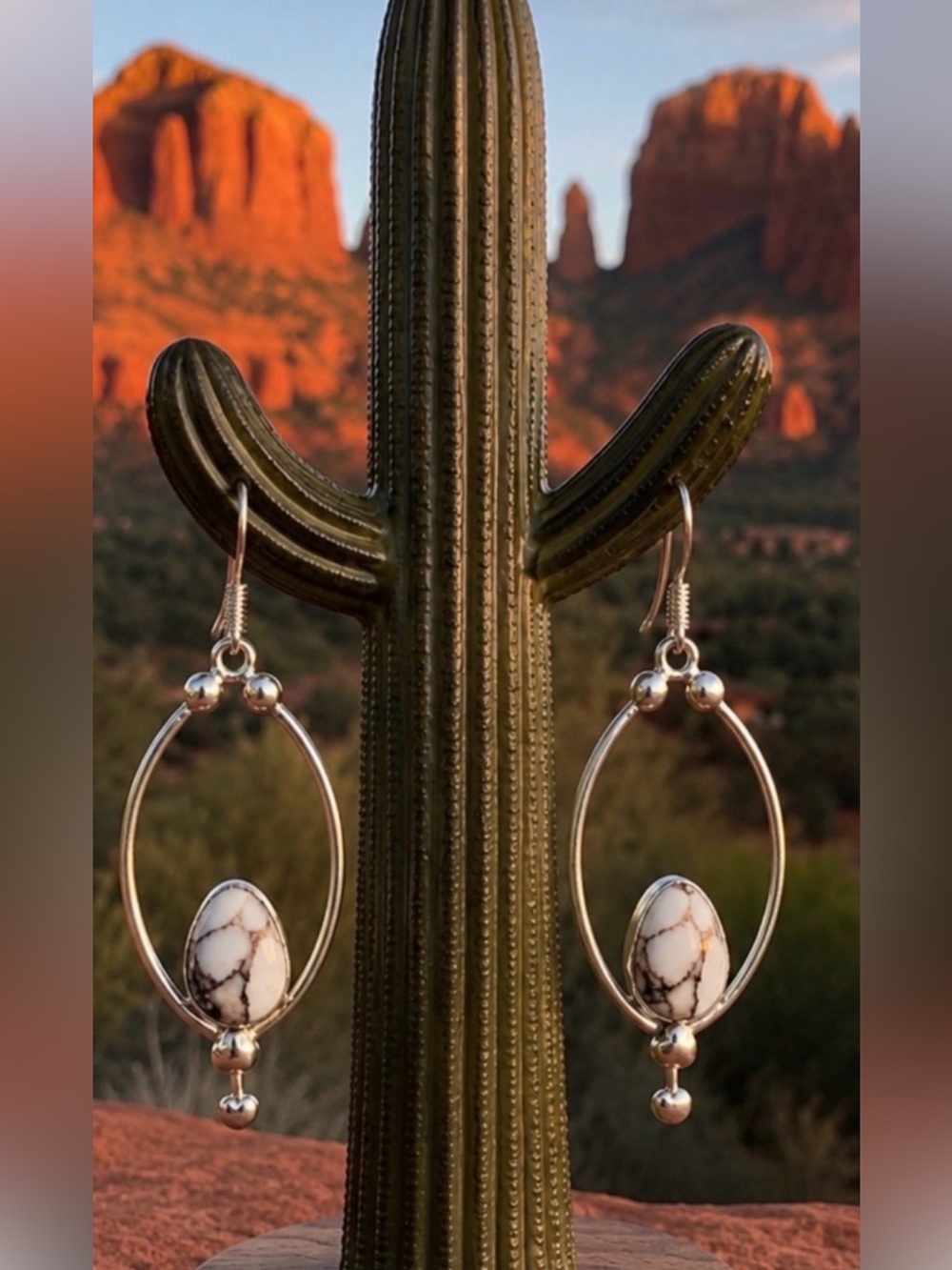 Earrings Wild Horse Turquoise 925 Sterling Silvet Dangle Long Southwestern